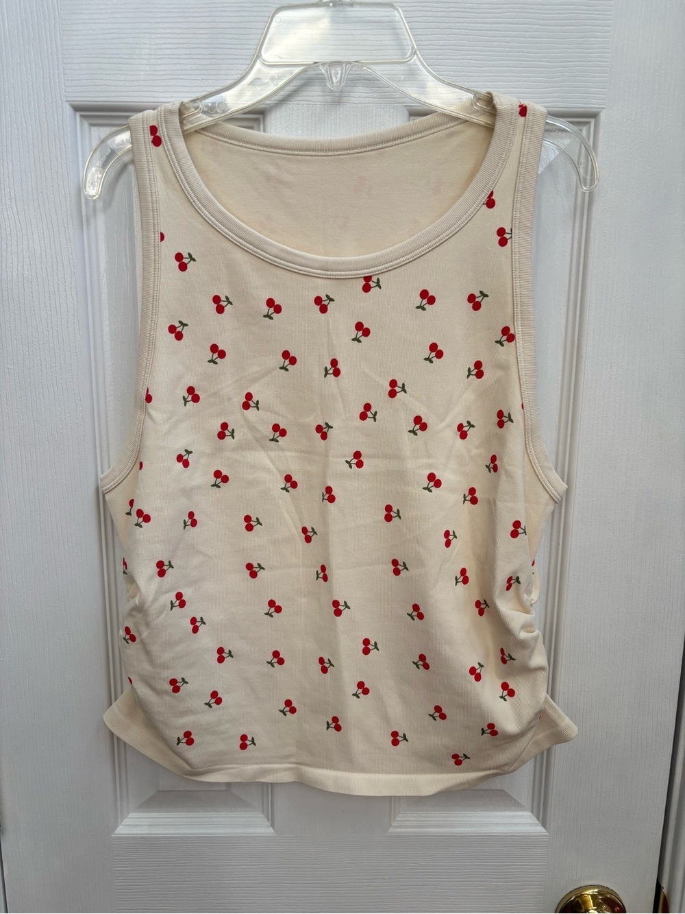 OQQ Cream Cherry Print Cinch Side Tank Top, Size XL, NWOT
